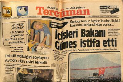 Tercüman Gazetesi 6 Ekim 1979 - Şarkıcı Aynur Aydanla Olan İlişkisi Basında Açıklandıktan Sonra... İçişleri Bakanı Güneş İstifa Etti GZ65723 - 1