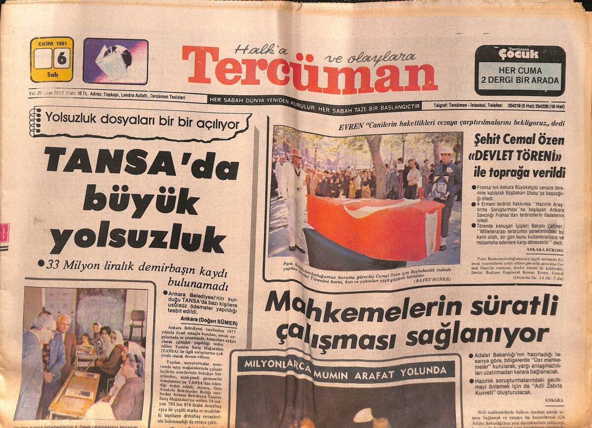 Tercüman Gazetesi 6 Ekim 1981 - Bin Bella Hacı Oluyor - Adana Havaalanında Asfaltlama Ve Apron Çalışmaları Tamamlandı GZ134618 - 1