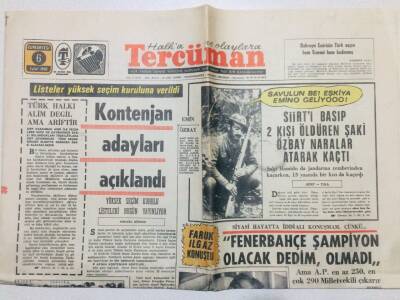 Tercüman Gazetesi 6 Eylül 1969 - Faruk Ilgaz,Fenerbahçe Şampiyon Olacak Dedim Olmadı GZ53576 - 1
