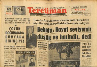 Tercüman Gazetesi 6 Haziran 1963 - Bekata Hayat Seviyemiz Düşük Ve Hazindir , dedi - Çocuk Doğurmada Dünyada Birinciyiz GZ123445 - 1