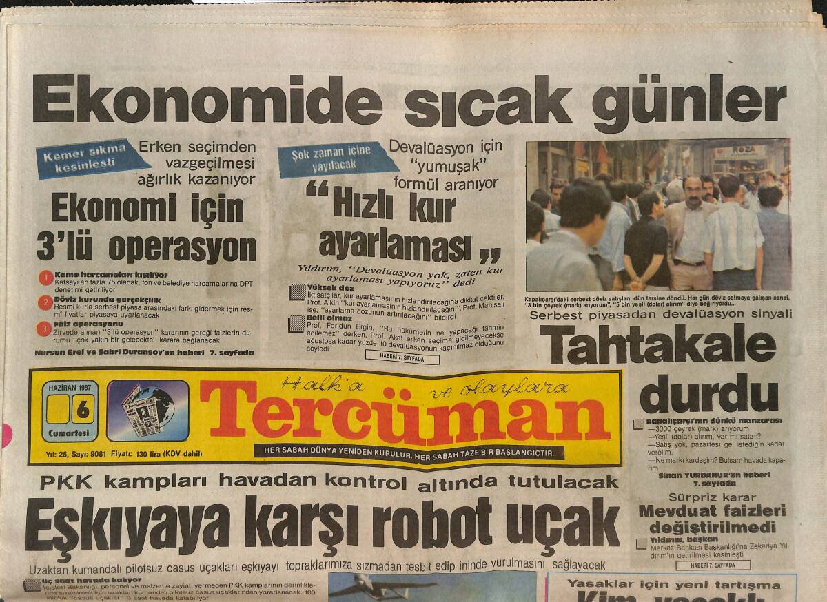 Tercüman Gazetesi 6 Haziran 1987 - Faruk Taşar'a Yakalama Emri - Eşkıyaya Karşı Robot Uçak GZ150310 - 1