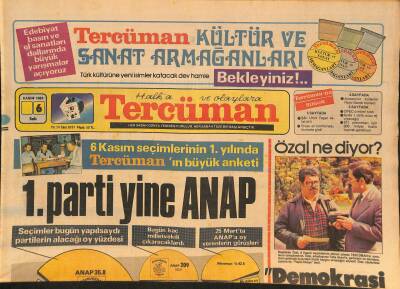 Tercüman Gazetesi 6 Kasım 1984 - 1. Parti Yine ANAP - Galatasarayda Yine Operasyon GZ126561 - 1