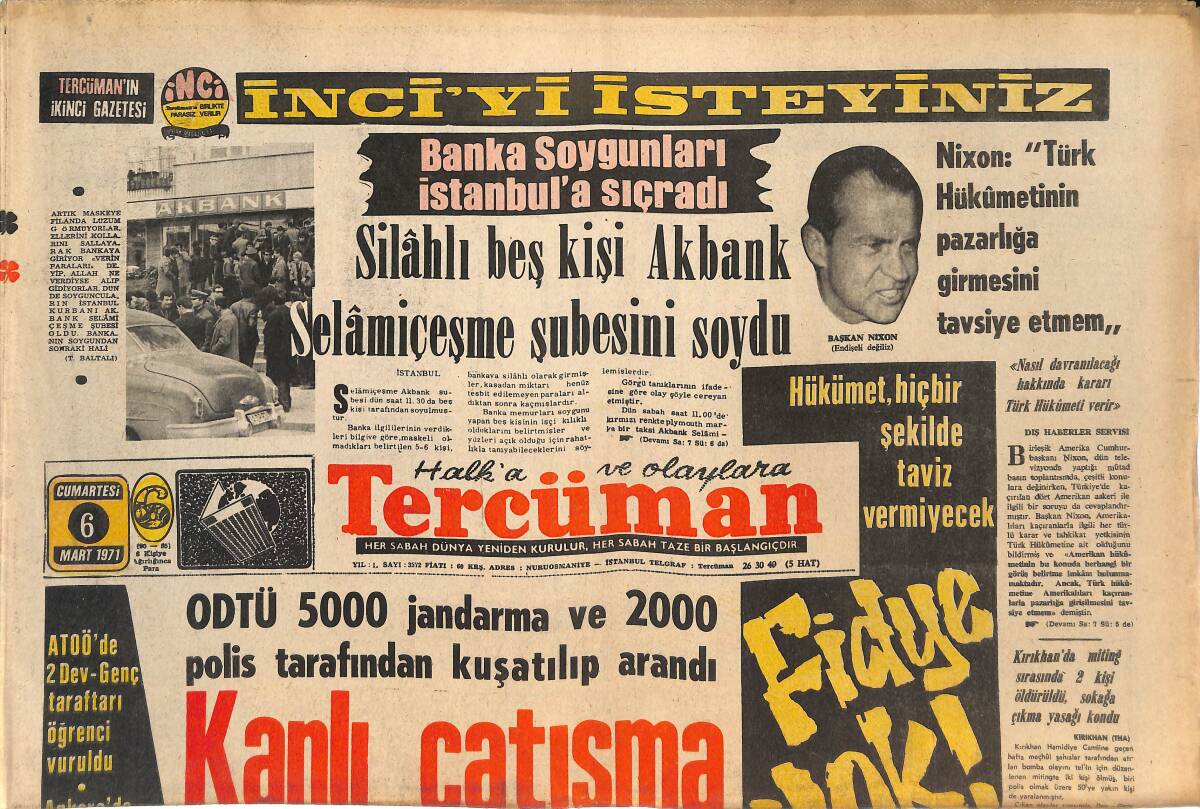 Tercüman Gazetesi 6 Mart 1971 - ODTÜ 5000 Jandarma Ve 2000 Polis Tarafından Kuşatılıp Arandı GZ144775 - 1