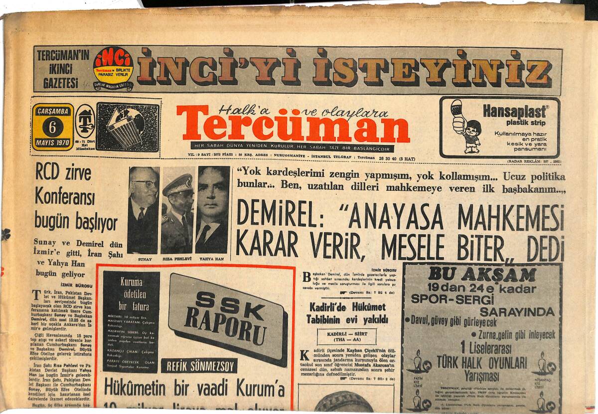 Tercüman Gazetesi 6 Mayıs 1970 - RCD Zirve Konferansı Bugün Başlıyor - Kuzey Vietnamlı Çeteciler Kamboç'un Başkentine Sızdı GZ145401 - 1