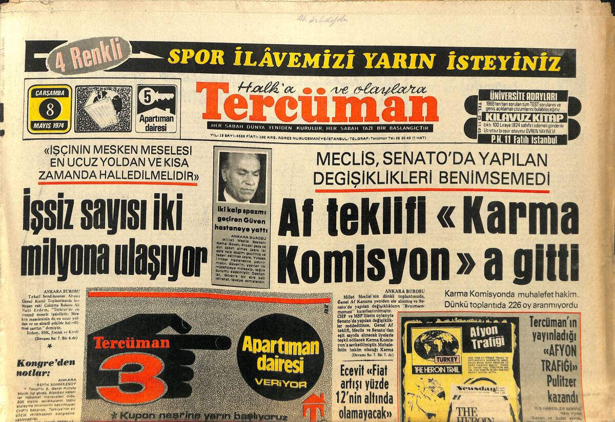 Tercüman Gazetesi 8 Mayıs 1974 - Batı Alman Başkanı Brandt İstifa Etti - Futbolumuz Sofya'da Unvan Arıyor GZ141222 - 1