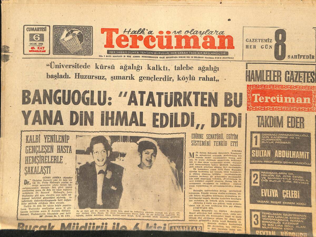 Tercüman Gazetesi 6 Ocak 1968 - Çukurova'nın Düşmandan Kurtuluşu Dün Kutlandı! - Bucak Müdürü İle 6 Kişi Yaylım Ateşle Öldürüldü! GZ145702 - 1