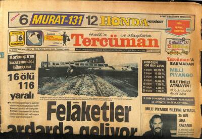 Tercüman Gazetesi 6 Ocak 1979 - Anadolu Ekspresi Tren Kazası 16 Ölü , 116 Yaralı GZ86650 - 1