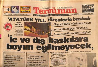 Tercüman Gazetesi 6 Ocak 1981 - Atatürk Yılı,İç Ve Dış Düşmanlara Boyun Eğilmeyecek GZ54289 - 1