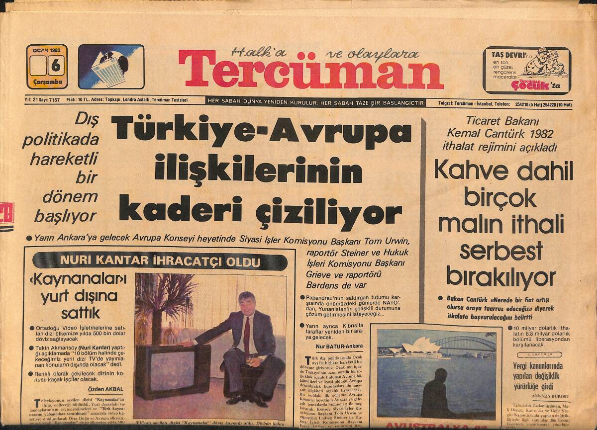 Tercüman Gazetesi 6 Ocak 1982 - Kahve Dahil Birçok Malın İthali Serbest Bırakılıyor - Türkiye-Avrupa İlişkilerinin Kaderi Çiziliyor GZ141134 - 1