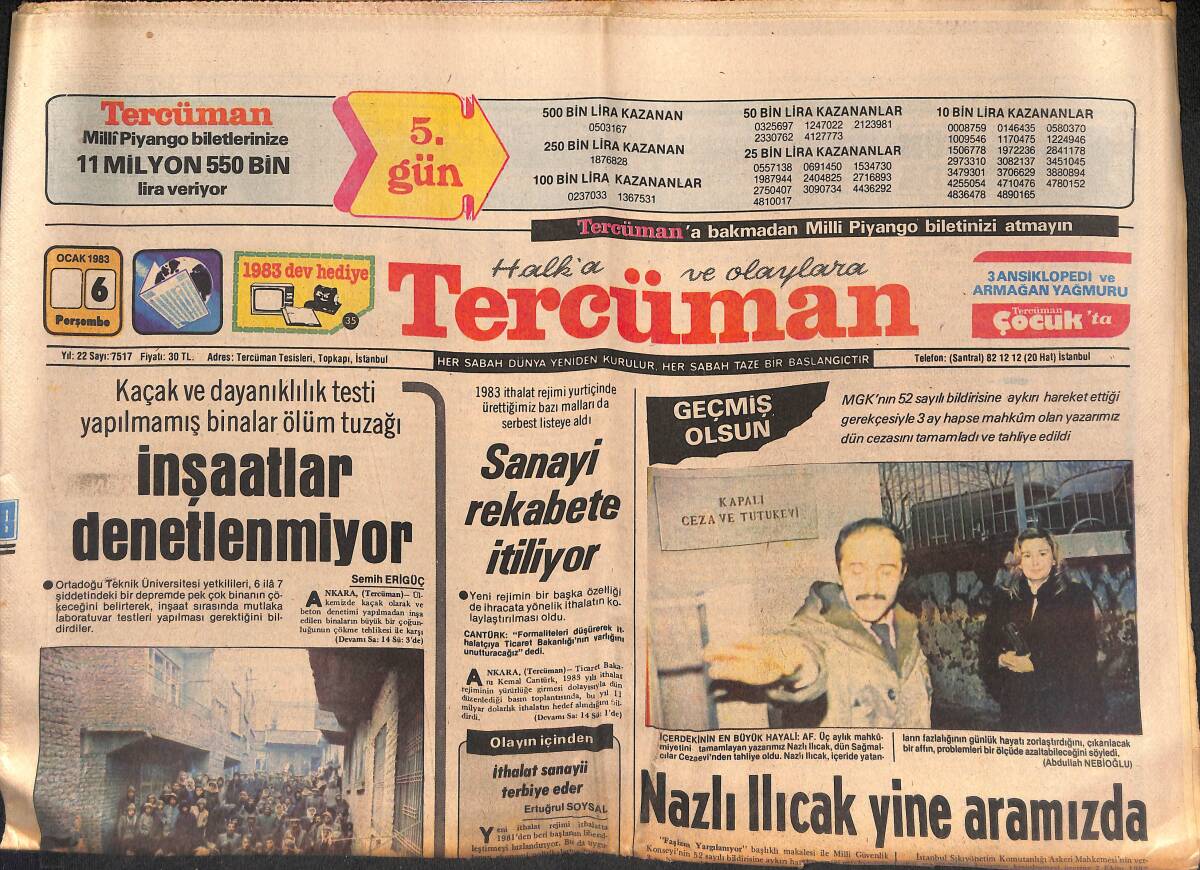 Tercüman Gazetesi 6 Ocak 1983 - Nazlı Ilıcak Yine Aramızda - İnşaatlar Denetlenmiyor GZ134450 - 1