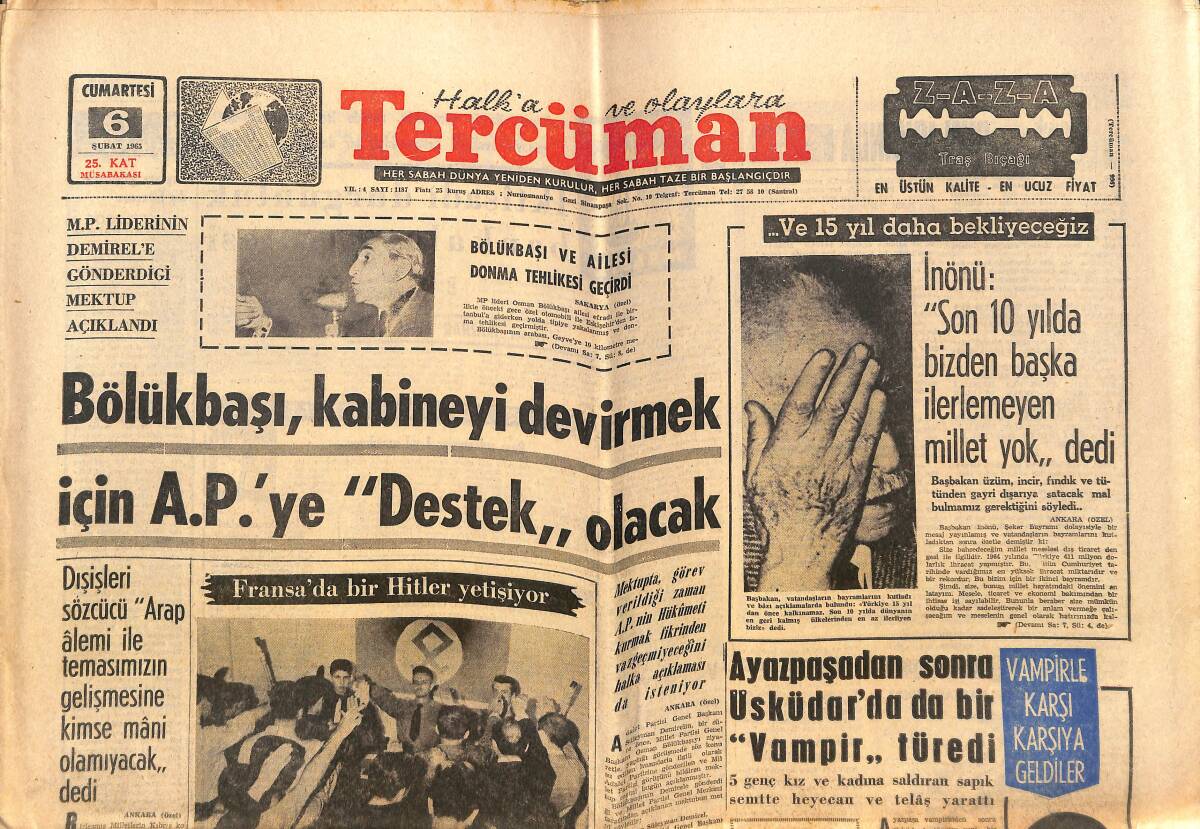 Tercüman Gazetesi 6 Şubat 1965 - Ayazpaşadan Sonra Üsküdar'da Da Bir 