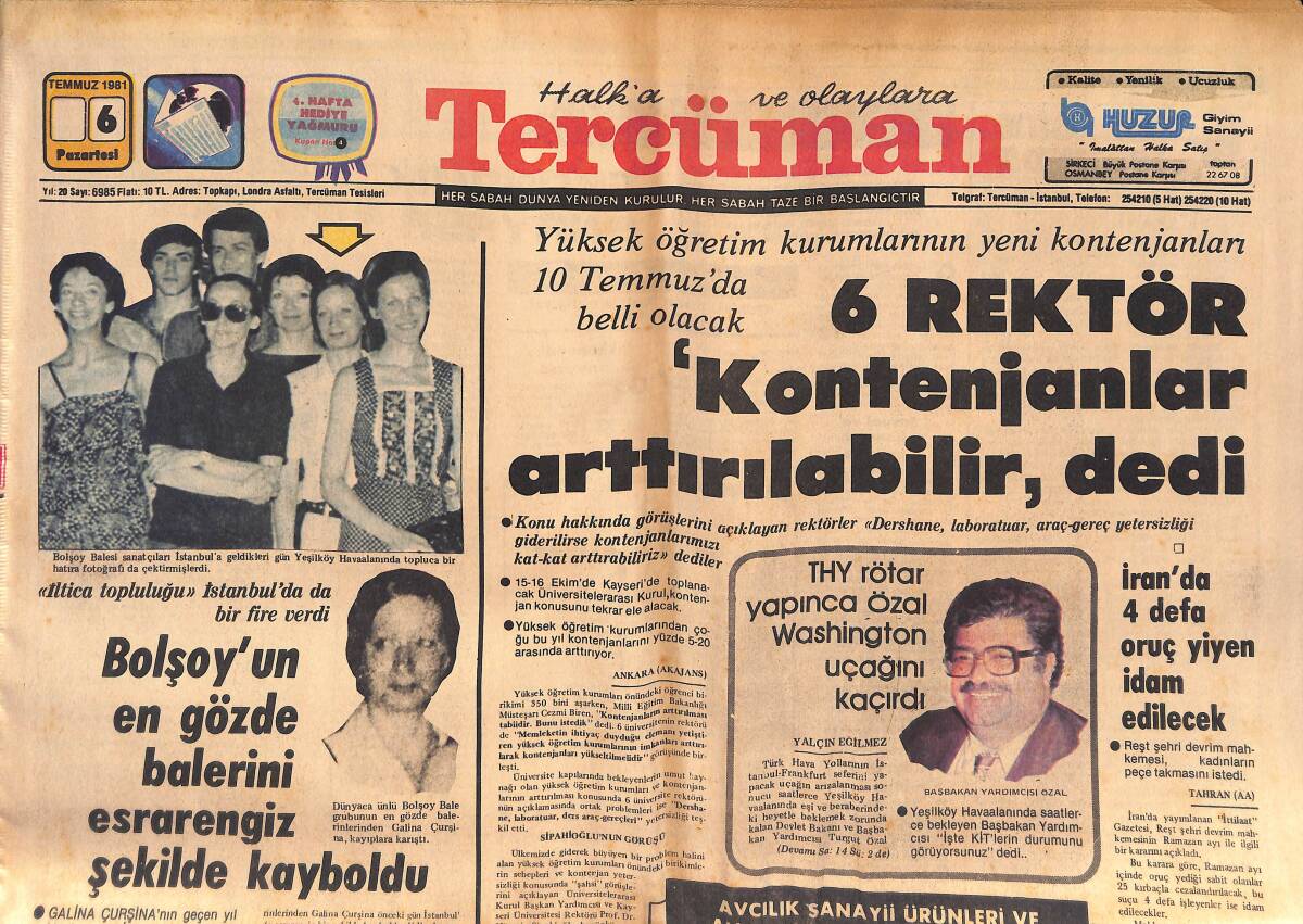 Tercüman Gazetesi 6 Temmuz 1981 - Polonya Dış İşleri Bakanı Bugün Ankara'ya Geliyor - İstanbul'un İki Büyüğü Sezonu Açtı GZ132524 - 1