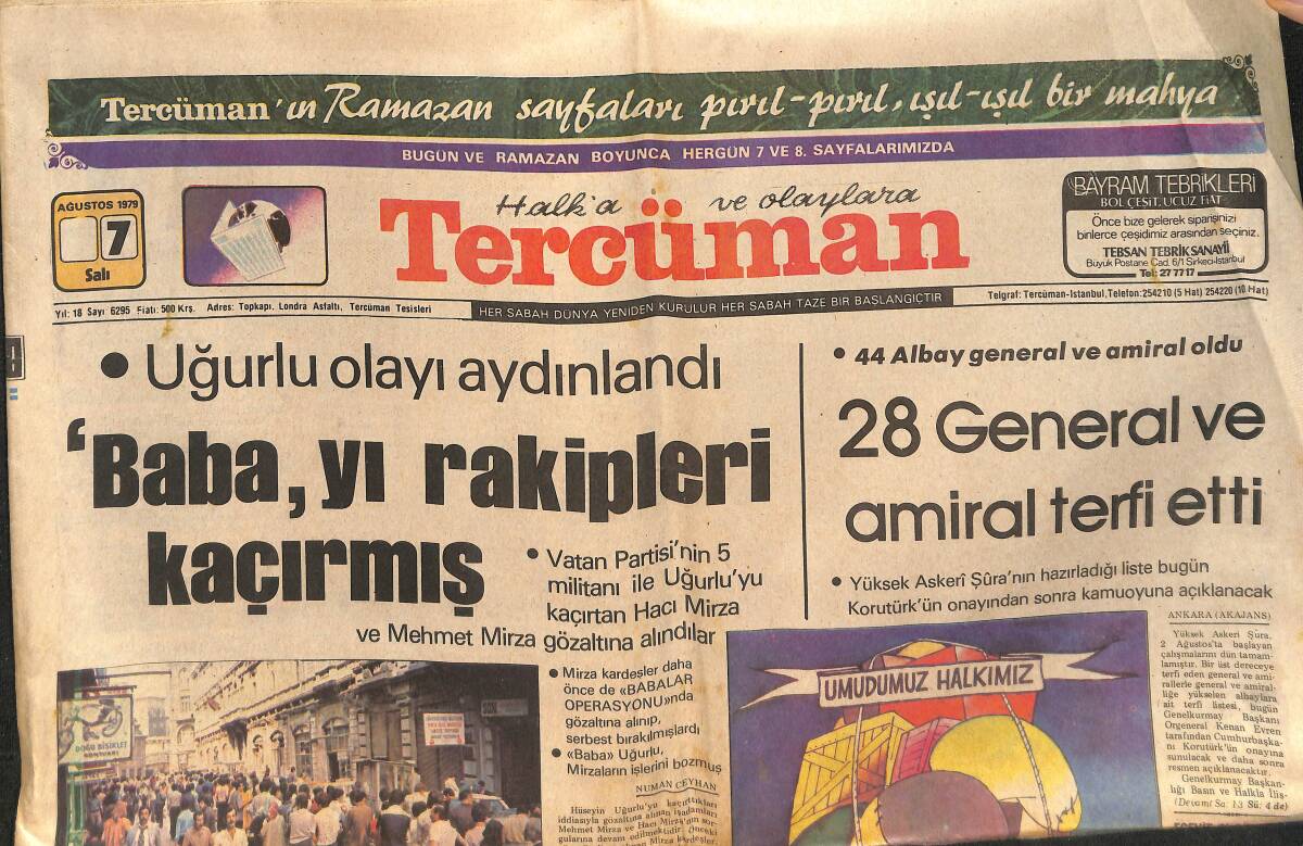 Tercüman Gazetesi 7 Ağustos 1979 - Uğurlu Olayı Aydınlandı 