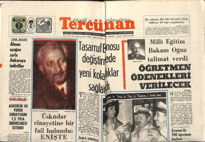 Tercüman Gazetesi 7 Aralık 1969 - Bolu Canavarı Hasan Duman Öldürüldü - Erzurumda 700 Öğretmen Boykota Başladı GZ118952 - 1