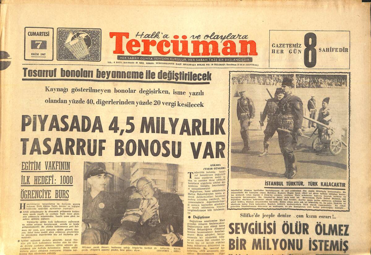 Tercüman Gazetesi 7 Ekim 1967 - Shirley Temple Siyasete Atıldı - M. Olimpiyat Komitesinin Bütün Kararları Hükümsüz GZ141742 - 1