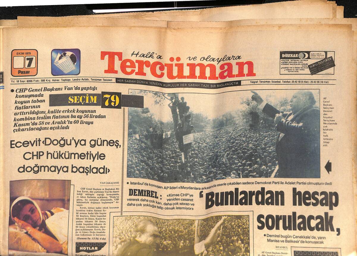 Tercüman Gazetesi 7 Ekim 1979 - Türkeş '' Bu İktidar Ömrünü Tamamlamıştır '' dedi - Siverek Ve Fatsa'da 4 Kişi Öldürüldü GZ134436 - 1