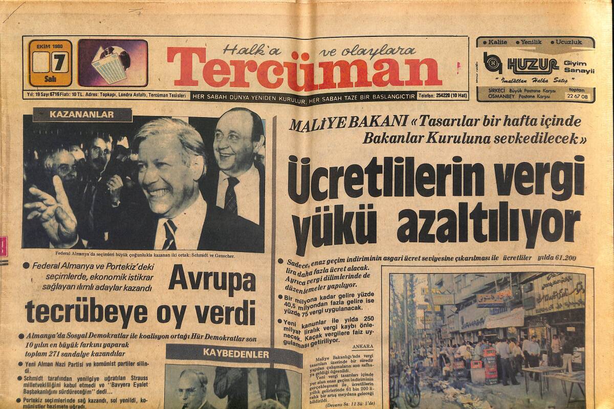 Tercüman Gazetesi 7 Ekim 1980 - Alain Delon Filmlerde Silahı Elden Bırakmıyor - Milli Takımda Beş Trabzonlu Var GZ153469 - 1