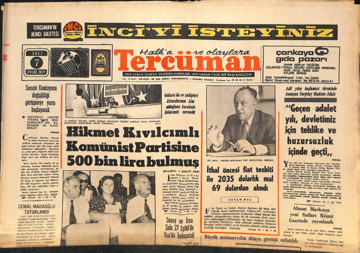 Tercüman Gazetesi 7 Eylül 1971 - Uluslararası Yunus Emre Semineri Açıldı! - İsmail Akçay Maratonu Kazandı! GZ145751 - 1