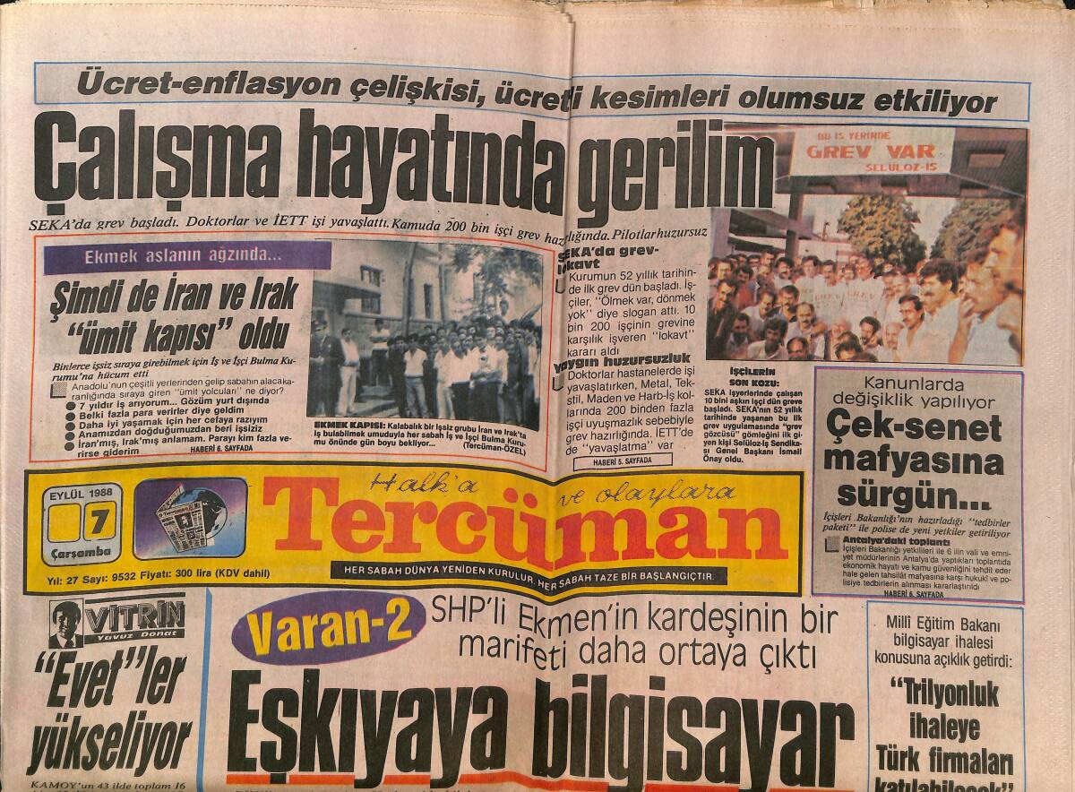 Tercüman Gazetesi 7 Eylül 1988 - ANAP'ta Peşmerge Tartışması - TRT'den Bir Ayıp Daha GZ150361 - 1