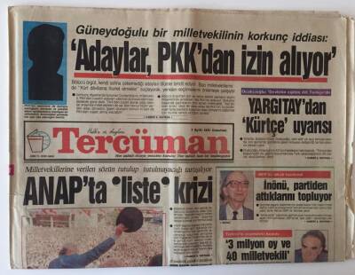 Tercüman Gazetesi 7 Eylül 1991 - Yargıtaydan Kürtçe Uyarısı GZ11288 - 2