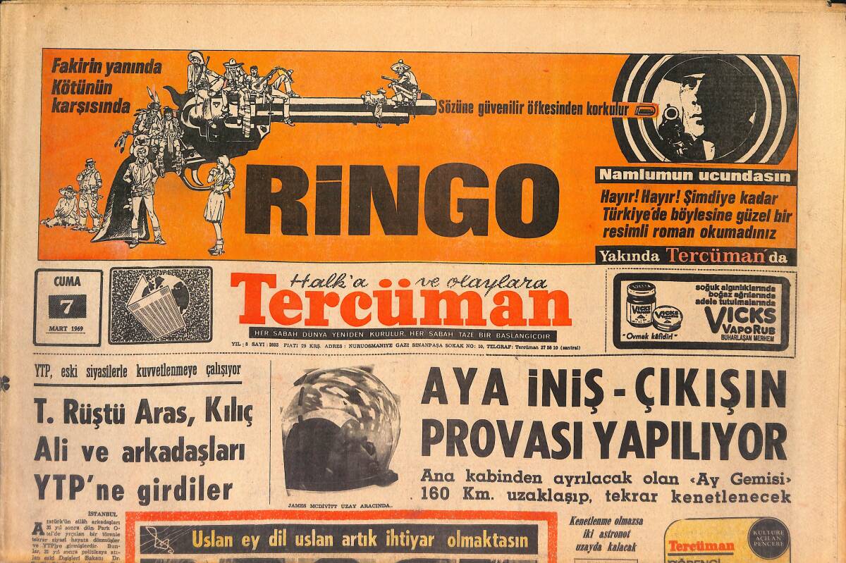 Tercüman Gazetesi 7 Mart 1969 - T. Rüştü Aras, Kılıç Ali Ve Arkadaşları YTP'NE Girdiler! - Ajax, Benfica'yı Eyfel'e Astı! GZ146151 - 1