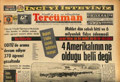 Tercüman Gazetesi 7 Mart 1971 - ODTÜde Arama Devam Ediyor , 17 Öğrenci Tevkif Edildi GZ87006 - 1