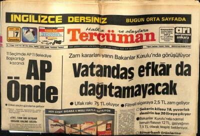 Tercüman Gazetesi 7 Mart 1979 - Vatandaş Efkarda Dağıtamayacak,Ufak Rakı 75 Tl,Filtreli Sigaraya 2,5 Lira Zam GZ54806 - 1