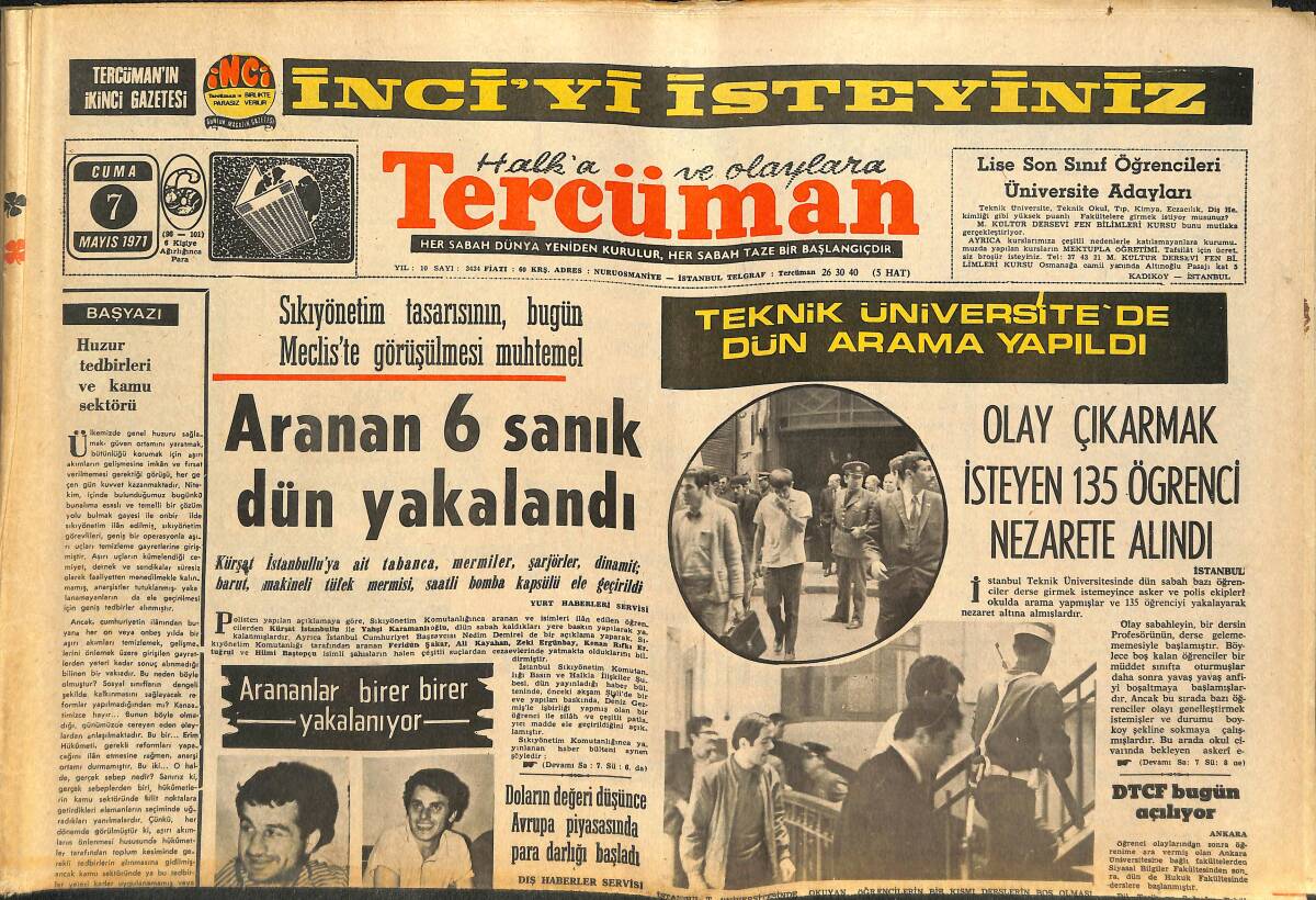 Tercüman Gazetesi 7 Mayıs 1971 - İki Bankada Tatbikat Yapıldı - DTCF Bugün Açılıyor GZ141665 - 1