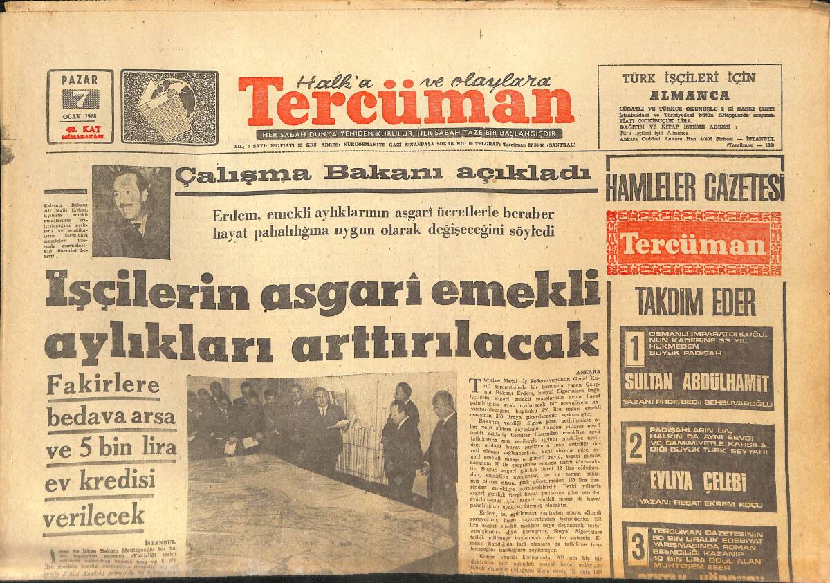 Tercüman Gazetesi 7 Ocak 1968 - Molnar'ın Kızı Eva İltica Hakkı İstedi - 1968'in İlk Dev Maçı M. Paşa'da Oynanıyor! GZ145703 - 1
