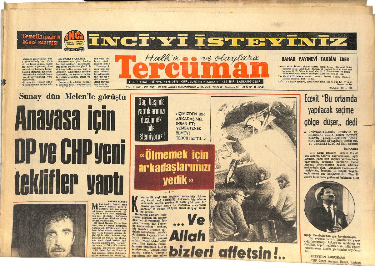 Tercüman Gazetesi 7 Ocak 1973 - Anayasa İçin DP Ve CHP Yeni Teklifler Yaptı! - Napoli'nin Ateşli Taraftarını Türk Yapabiliriz! GZ144711 - 1