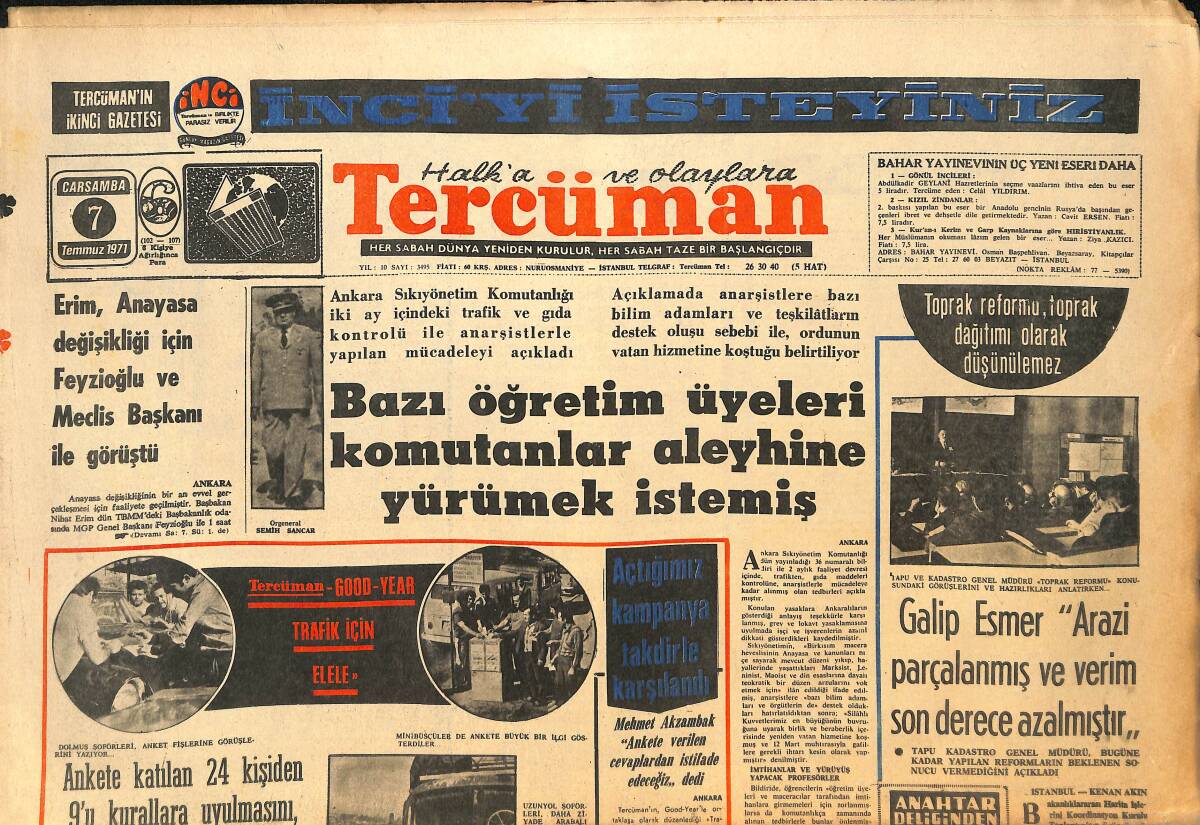 Tercüman Gazetesi 7 Temmuz 1971 - Mithatpaşa Tribünleri En Büyük Fenerbahçeli Futbolcunun Arkasından El Sallıyor, Ogün'e De Veda! GZ145305 - 1
