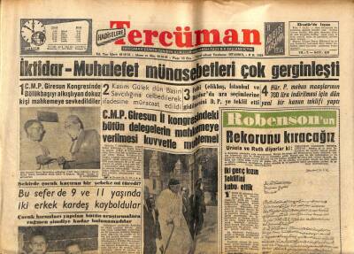 Tercüman Gazetesi 8 Ağustos 1956 - CMP Giresun İl Kongresinde ki Delegelerin Mahkemeye Verilmesi Muhtemel GZ53992 - 1