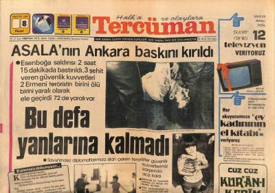 Tercüman Gazetesi 8 Ağustos 1982 - ASALAnın Ankara Baskını Kırıldı GZ70137 - 2