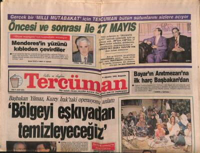 Tercüman Gazetesi 8 Ağustos 1991 - Bayarın Anıtmezarına İlk Harç Başbakandan GZ83281 - 1
