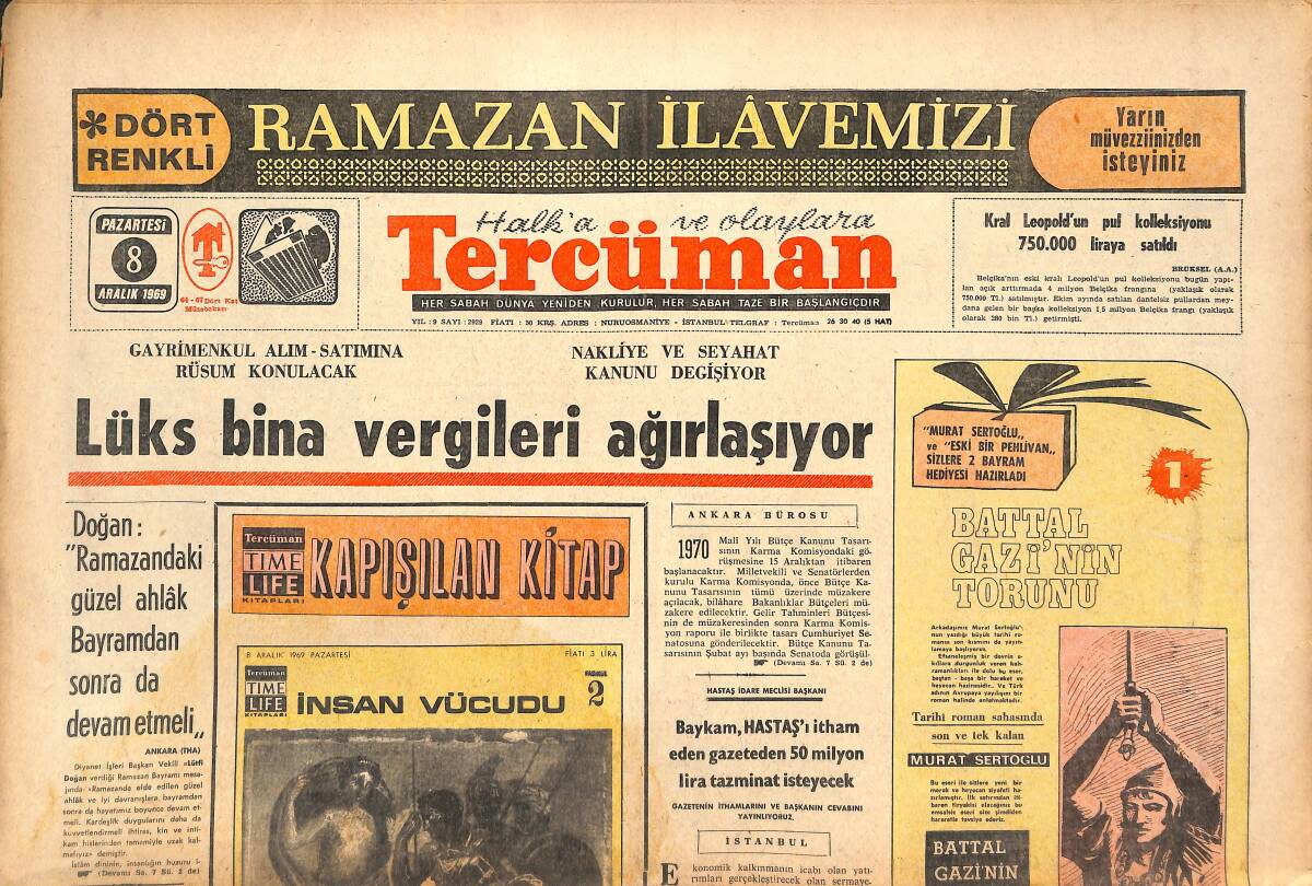 Tercüman Gazetesi 8 Aralık 1969 - Galatasaray Fenerbahçe'yi Yendi - Cem Karaca Almanya'da GZ143858 - 1