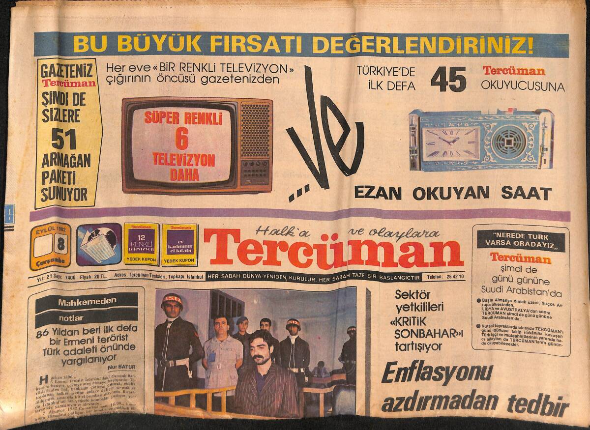 Tercüman Gazetesi 8 Eylül 1982 - Banker Kastelli Tunus'ta Yakalandı - Greko-Romen Takımımız Polonya'ya Gitti GZ134139 - 1