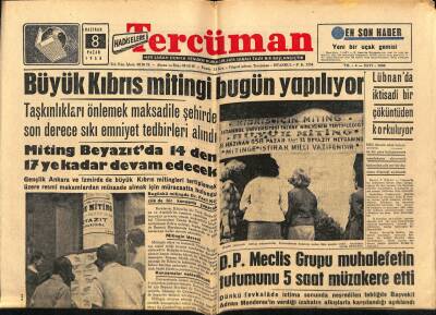 Tercüman Gazetesi 8 Haziran 1968 - Büyük Kıbrıs Mitingi Bugün Yapılıyor GZ65854 - 2