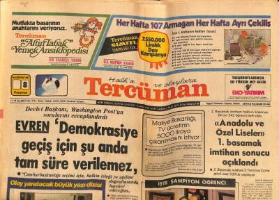 Tercüman Gazetesi 8 Haziran 1981 - Celal Bayar Atatürk Ve İnönüyü Anlatıyor ! GZ69900 - 1