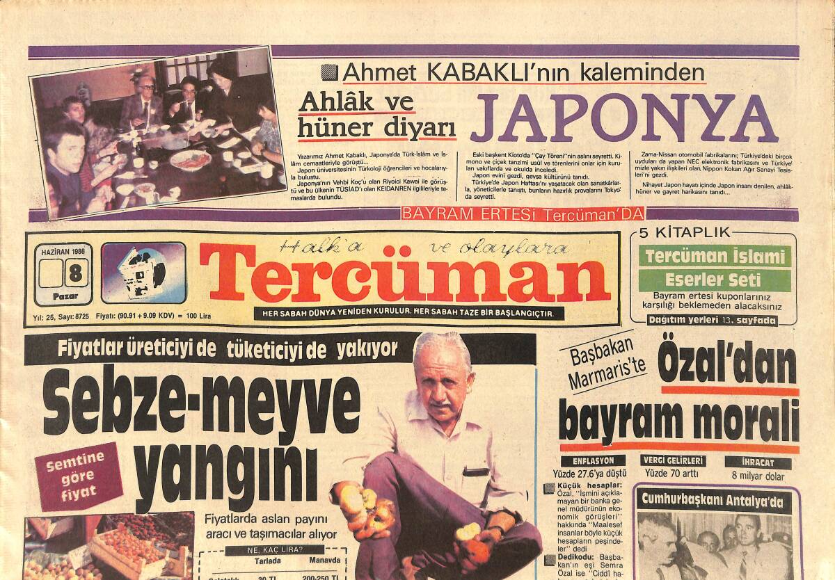 Tercüman Gazetesi 8 Haziran 1986 - Teşekkürler Özal - Avşar Kızı İtalya Ve İsviçre Yolcusu GZ2911 - 1