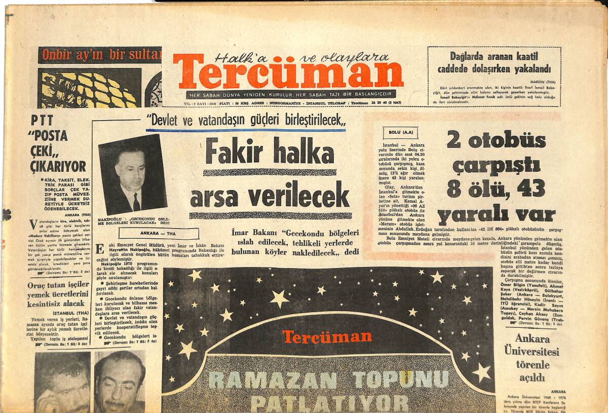 Tercüman Gazetesi 8 Kasım 1969 - PTT Posta Çeki Çıkarıyor! - Gençlerbirliği Yine Eli Boş Dönüyor! GZ145030 - 1