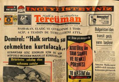 Tercüman Gazetesi 8 Kasım 1970 - Süleyman Demirel,Halk Su Sıkıntısından Kurtulacak GZ89107 - 1