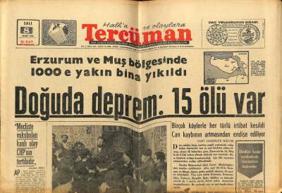 Tercüman Gazetesi 8 Mart 1966 - Doğuda Deprem 15 Ölü Var GZ54766 - 1