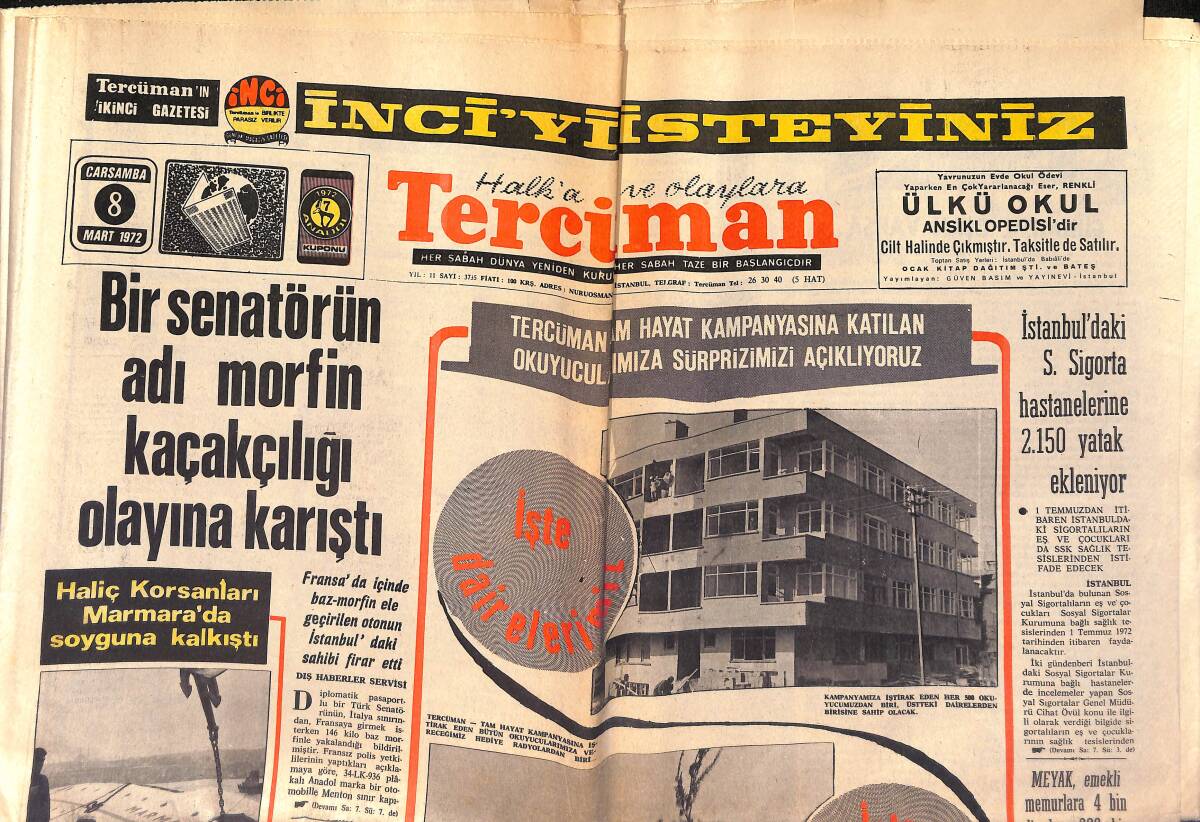 Tercüman Gazetesi 8 Mart 1972 - İstanbul'daki S. Sigorta Hastanelerine 2150 Yatak Ekleniyor GZ161249 - 1