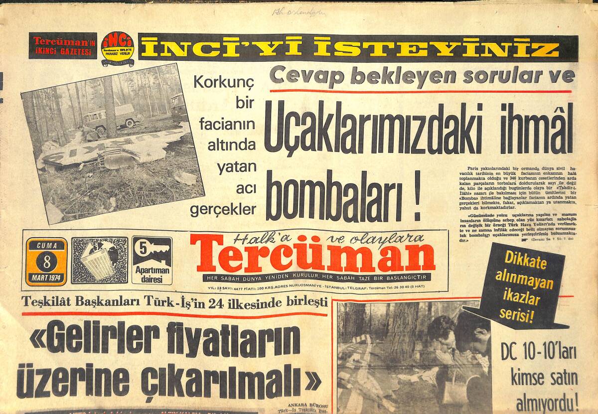 Tercüman Gazetesi 8 Mart 1974 - C10-10 'ları Kimse Satın Almıyordu - Kupada Yarı Final Fenerbahçe-Galatasaray GZ144319 - 1