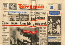 Tercüman Gazetesi 8 Nisan 1968 - Yüzbinlerce Zenci Bugün King İçin Yürüyecek GZ67064 - 2
