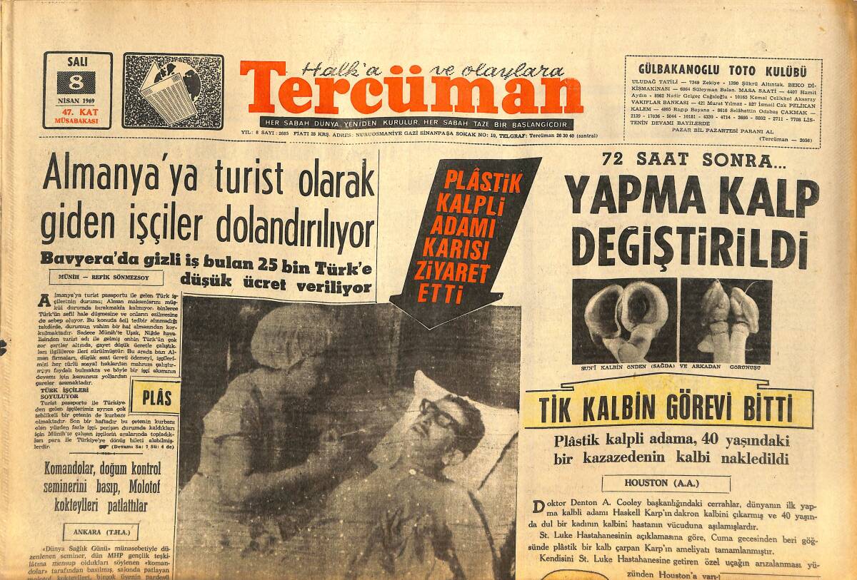 Tercüman Gazetesi 8 Nisan 1969 - Almanya'ya Turist Olarak Giden İşçiler Dolandırılıyor - Galatasaray'ın Kulağı PTT'de GZ145608 - 1