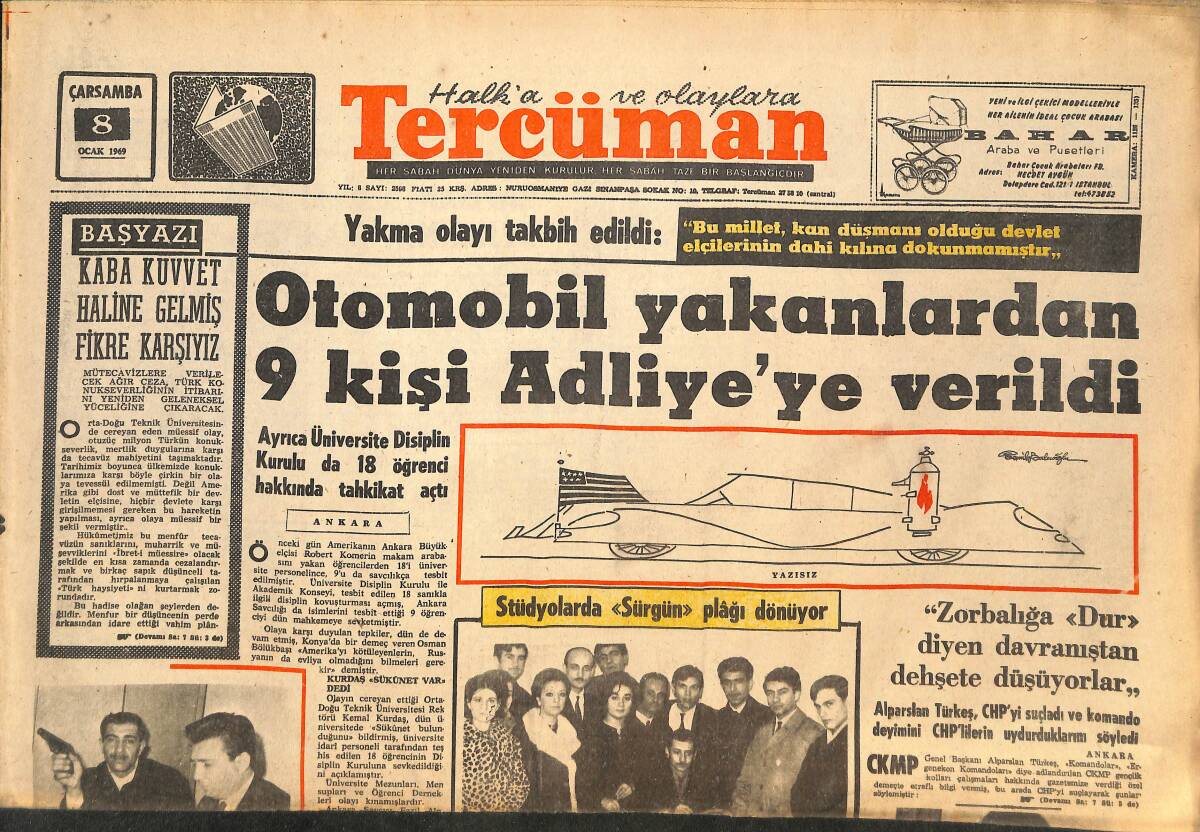 Tercüman Gazetesi 8 Ocak 1969 - TRT, Milletin 10 Milyonunu Daha Hovardaca Harcadı - Stüdyolarda Sürgün Plağı Dönüyor! GZ146281 - 1