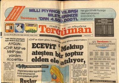 Tercüman Gazetesi 8 Ocak 1980 - Ecevit Mektup Ateşten Bir Toptur Elden Ele Atılıyor GZ70618 - 2