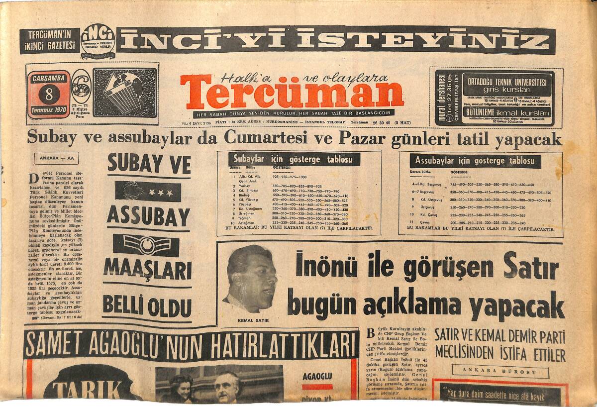 Tercüman Gazetesi 8 Temmuz 1970 - Galatasaray Uludağ'da 1,5 Ay Kamp Yapacak - Samet Ağaoğlu'nun Hatırlattıkları GZ145257 - 1