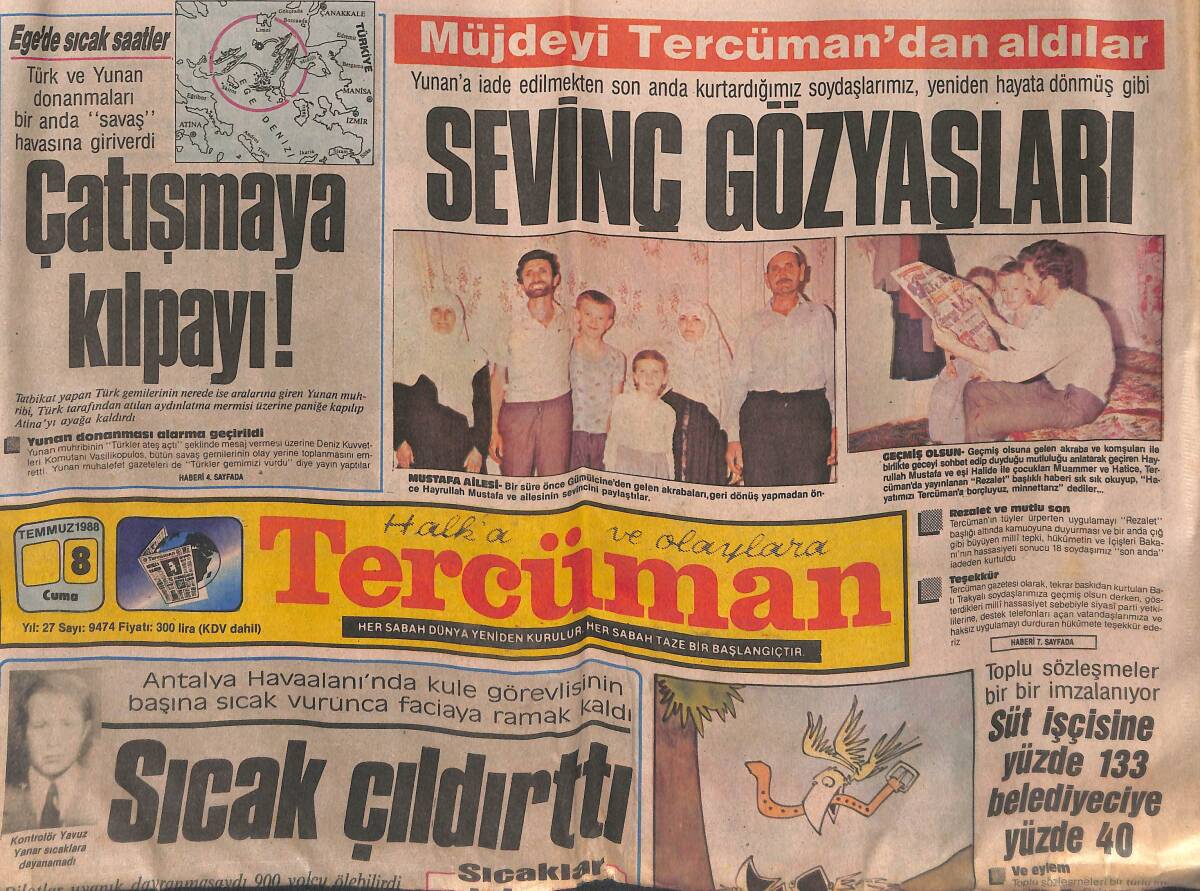 Tercüman Gazetesi 8 Temmuz 1988 - Maliye'den Özal'a Sitem - Petrol Faciası;169 Kişi Öldü GZ132778 - 1